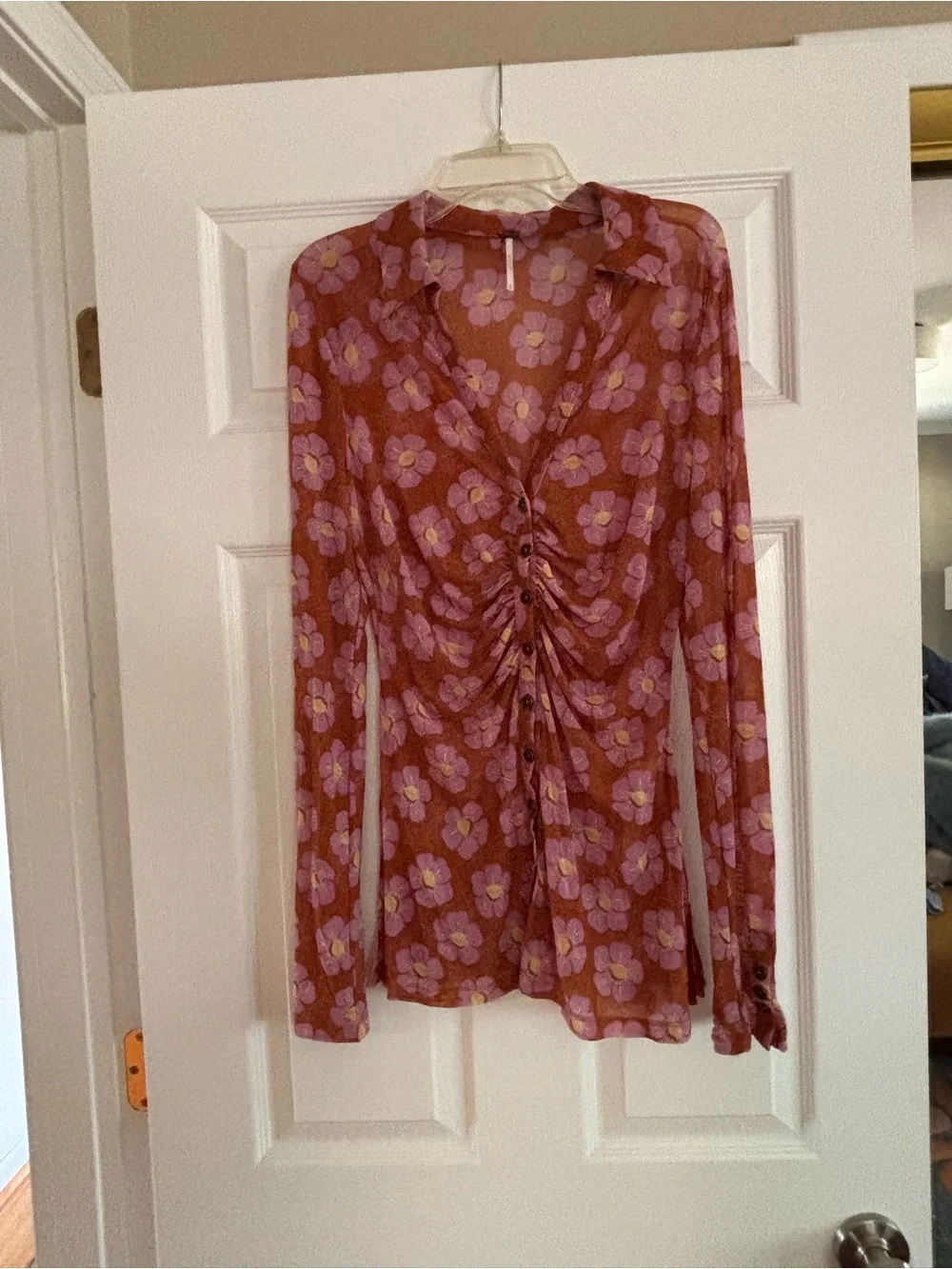 Free People Rose Floral Ruched Button-Front Blouse